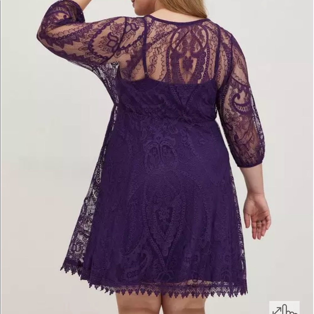 Torrid Purple mini lace button front skater dress